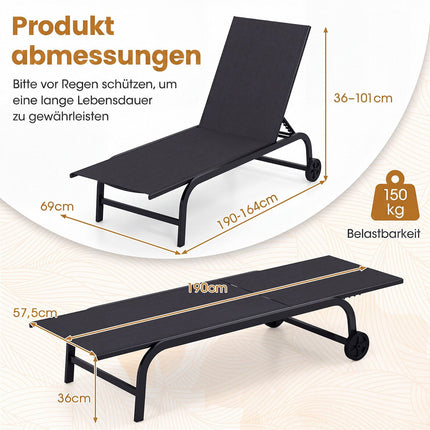 Outdoor Chaise Lounge Chairs, Set of 2, Adjustable Backrest