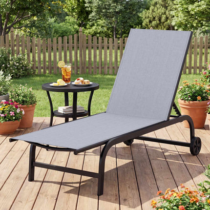 Outdoor Chaise Lounge Chairs, Set of 2, Adjustable Recline
