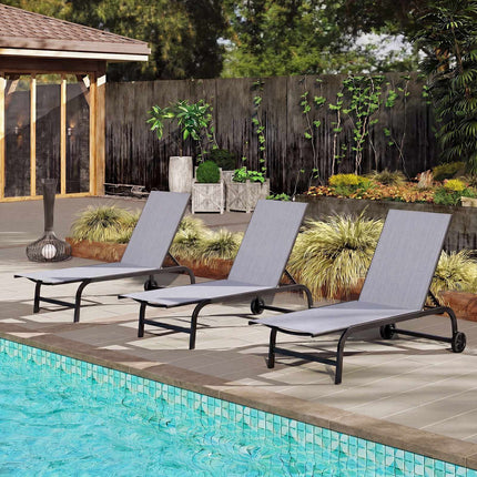 Outdoor Chaise Lounge Chairs, Set of 2, Adjustable Recline
