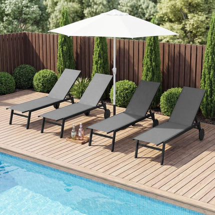 Outdoor Chaise Lounge Chairs, Set of 2, Wheels, Gray