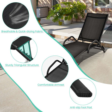 Venkovní sada lehátek, nastavitelné opěradlo, černá