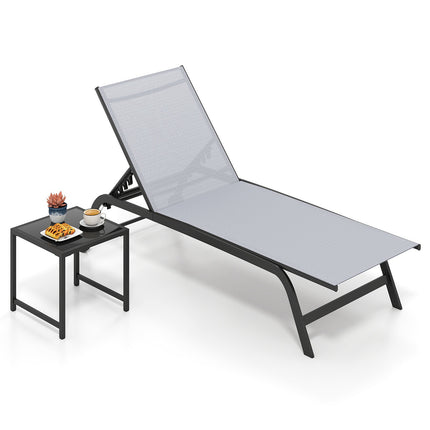 Outdoor Chaise Lounge Set with Wheels and Side Table