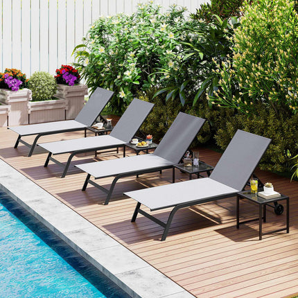 Outdoor Chaise Lounge Set with Wheels and Side Table