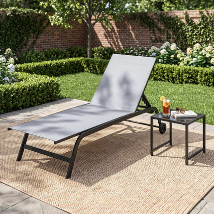 Outdoor Chaise Lounge Set with Wheels and Side Table