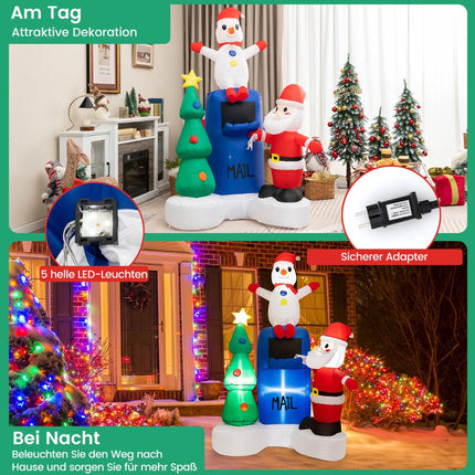 Weihnachts-Aufblasfigur für draußen, 185 cm, LED Weihnachtsmann-Szene