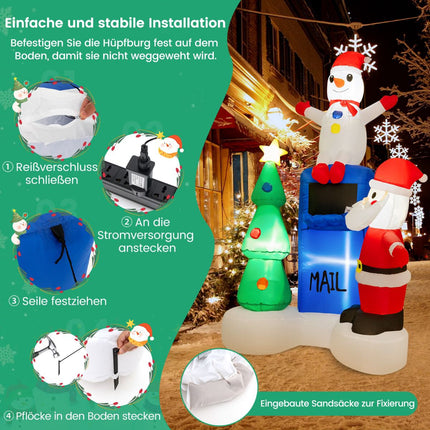 Weihnachts-Aufblasfigur für draußen, 185 cm, LED Weihnachtsmann-Szene