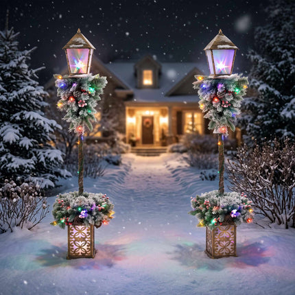 Outdoor Christmas Lantern with LED Lights, Pinecones, Berries
