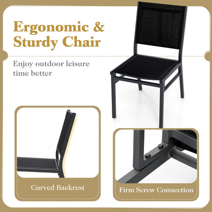 Outdoor Dining Chairs Set of 2, Breathable Fabric, Black