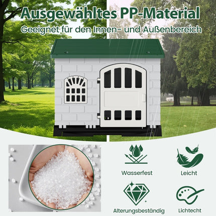 Outdoor Dog House with Door, Windows, Removable Floor