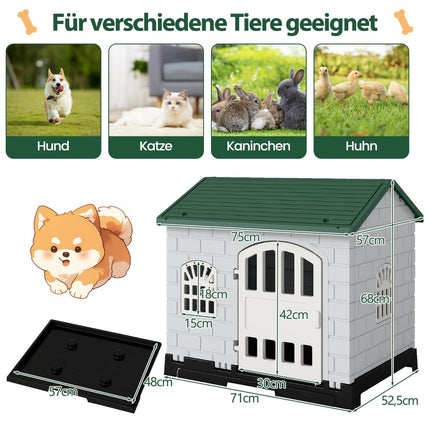 Outdoor Dog House with Door, Windows, Removable Floor