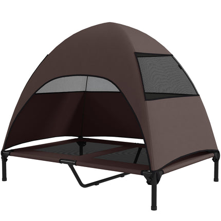 Elevated outdoor dog chair with roof and cooling net