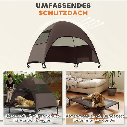 Elevated outdoor dog chair with roof and cooling net