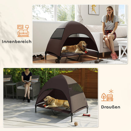 Elevated outdoor dog chair with roof and cooling net