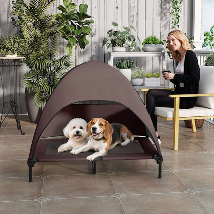Elevated outdoor dog chair with roof and cooling net