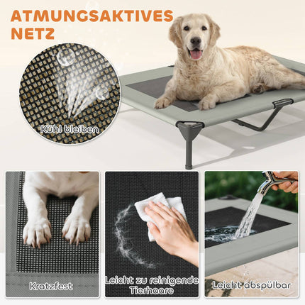 Outdoor elevated dog bed with roof, cooling net, large