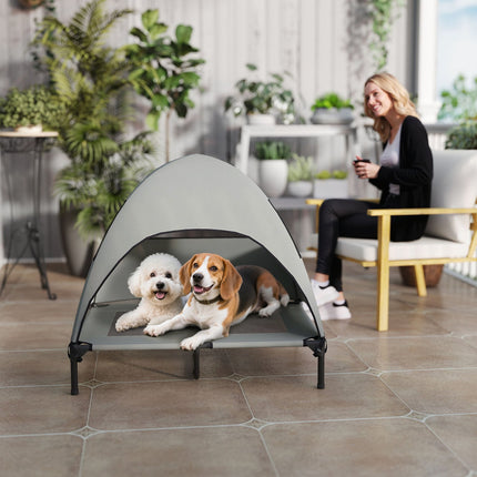 Elevated Cooling Outdoor Dog Bed with Cover - Light Grey