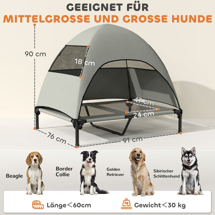 Elevated Cooling Outdoor Dog Bed with Cover - Light Grey