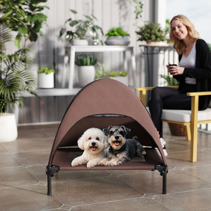 Outdoor elevated dog seat with roof - cooling mesh bed