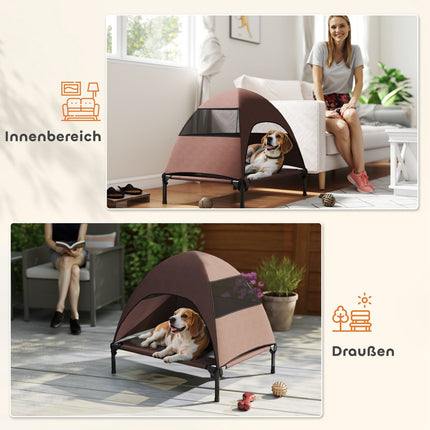 Outdoor elevated dog seat with roof - cooling mesh bed