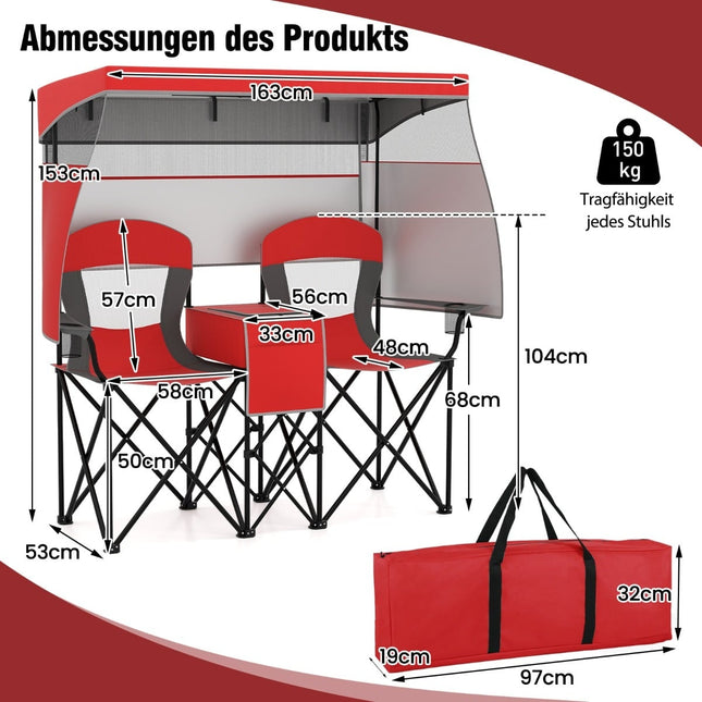 Outdoor Double Camping Chair with Adjustable Sunshade