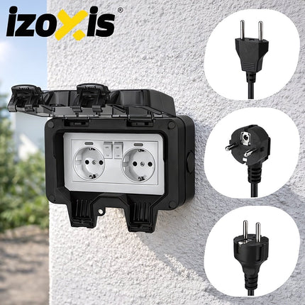 Outdoor Double Socket IP66 with Lockable Cover, 230 V, 3680 W, 16 A
