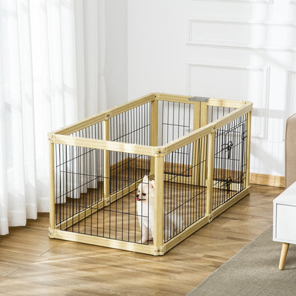 Foldable outdoor playpen in natural wood for small dogs