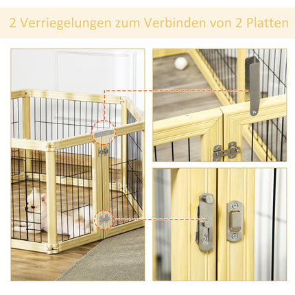 Foldable outdoor playpen in natural wood for small dogs