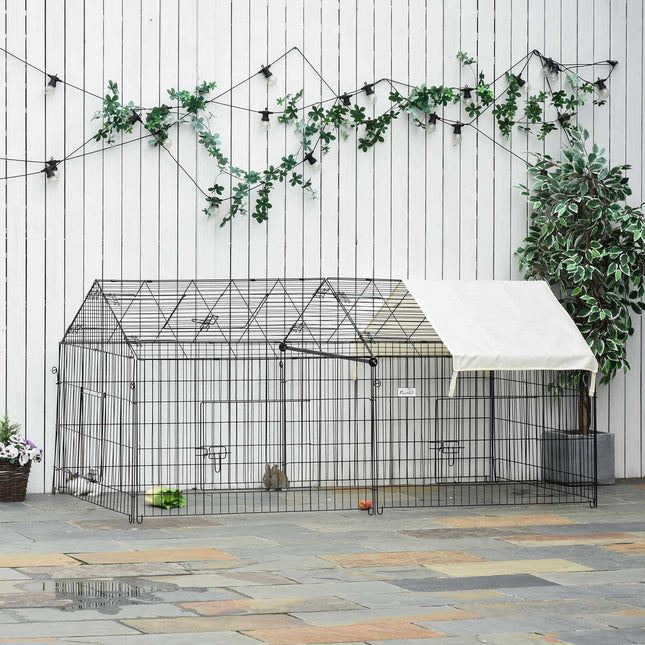 Venkovní výběh pro drobná zvířata, kovový, ochrana proti slunci 220x103cm
