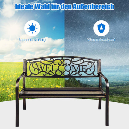 Venkovní zahradní lavice, ocelová konstrukce, bronzová, 50 palců