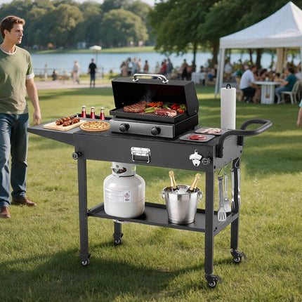 Outdoor Grill Cart, 31 x 17 In Foldable Prep Table, Wheels