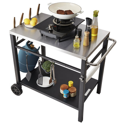 Outdoor Grill Cart, Stainless Steel Top, Double Shelf
