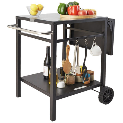 Outdoor Grill Prep Cart – Double Shelf, Foldable Side Table