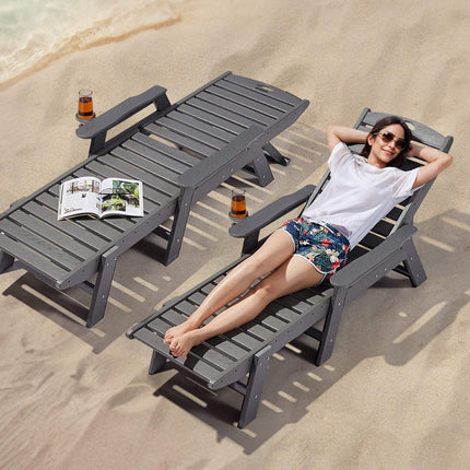 Outdoor HDPE Chaise Lounge Chair – 6-Position, Cup Holder