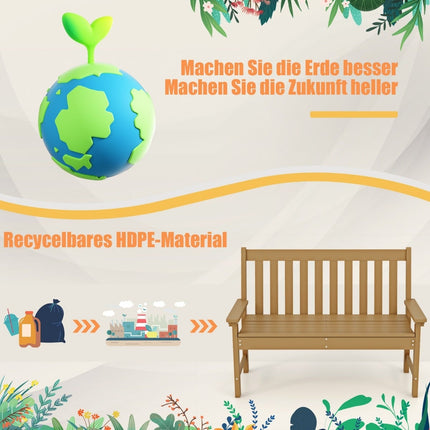 Venkovní zahradní lavice HDPE, odolná vůči počasí, pro 2-3 osoby, hnědá