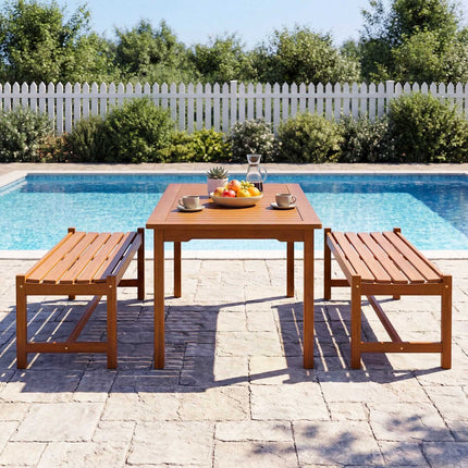 Outdoor Hardwood Dining Bench Set of 2, 44 Inch, Teak Oil Finish