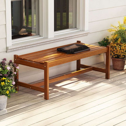 Outdoor Hardwood Dining Bench Set of 2, 44 Inch, Teak Oil Finish