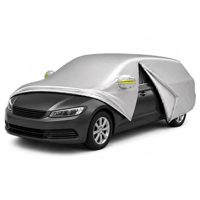 Venkovní plachta na auto hatchback, 400–435 cm, stříbrná