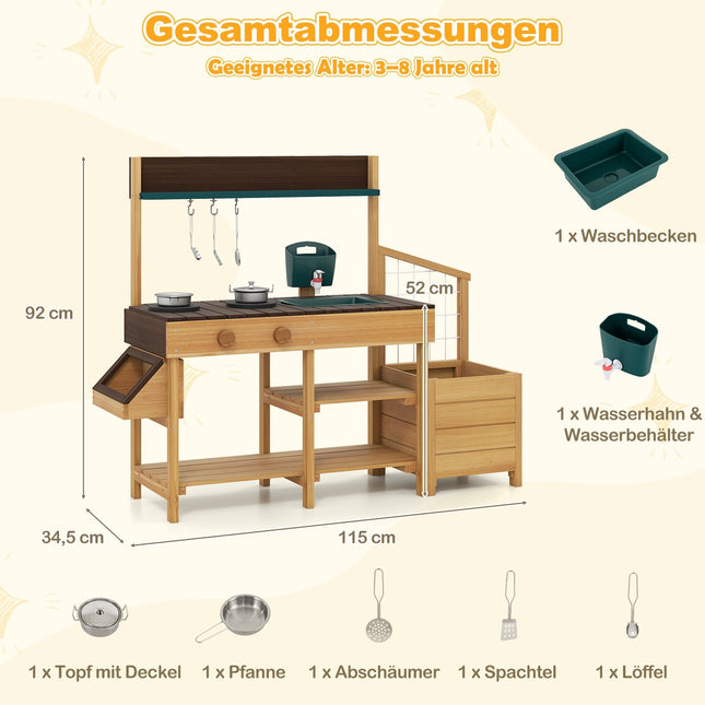 Venkovní dětská bahenní kuchyňka s dřezem a truhlíkem