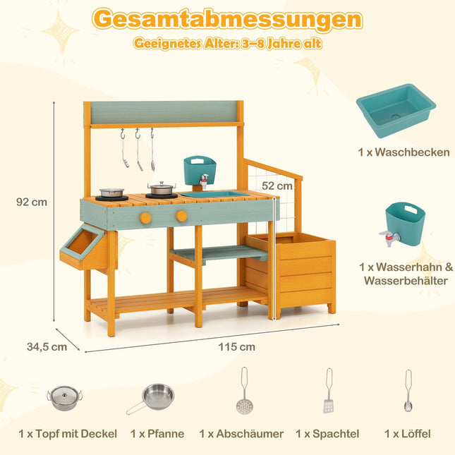 Outdoor-Matschtküche für Kinder mit Spüle & Blumenkasten