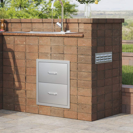 Outdoor Kitchen Double Drawers, Stainless Steel, 18x20.6 in