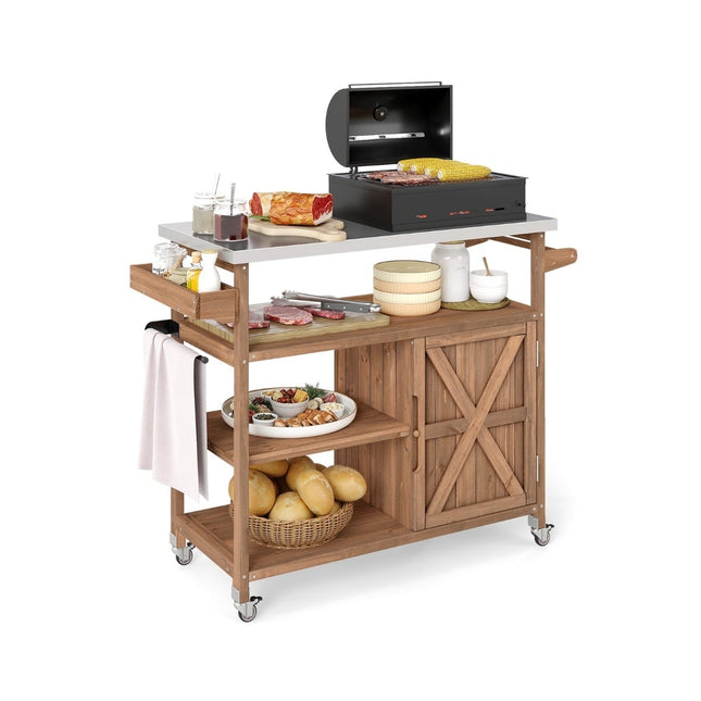 Outdoor Kitchen Island with Stainless Steel Top, Ample Storage