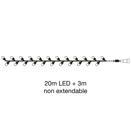 Venkovní LED světelný řetěz 20m, 200 LED, teplá bílá