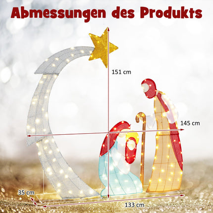 Venkovní osvětlený betlém, 151 cm, 140 LED teplá bílá