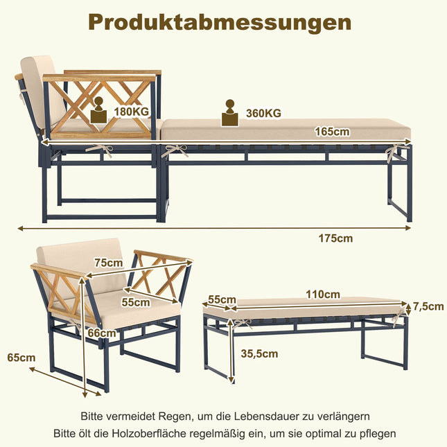 Outdoor Lounge Chair Set with Metal Frame & Acacia Wood