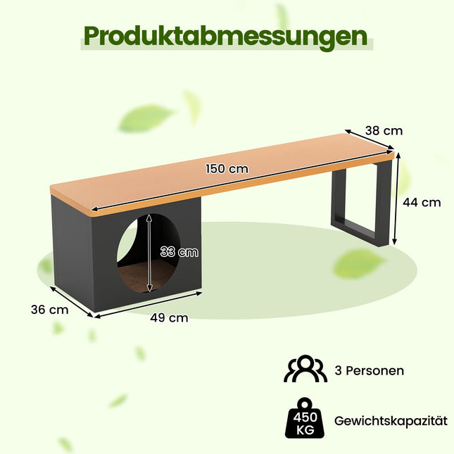 Outdoor-Metallbank mit Katzenhaus, 3-Sitzer, 150 cm