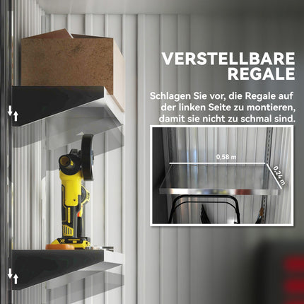 Outdoor Metal Garden Shed, Adjustable Shelves, Lockable Door