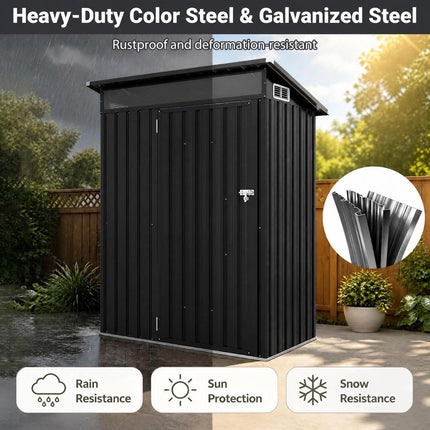 Outdoor Metal Storage Shed, Lockable Door, 150x89x185 CM