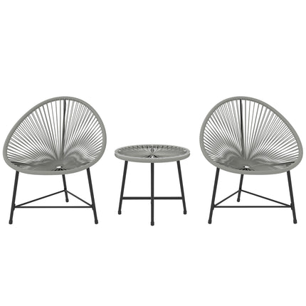 Outdoor Patio Set – 2 Rattan Chairs, Glass Table, Steel Frame