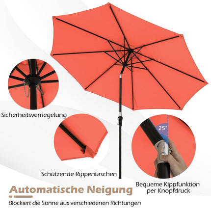 Outdoor Patio Umbrella, 300cm, Tilt & Crank, Orange
