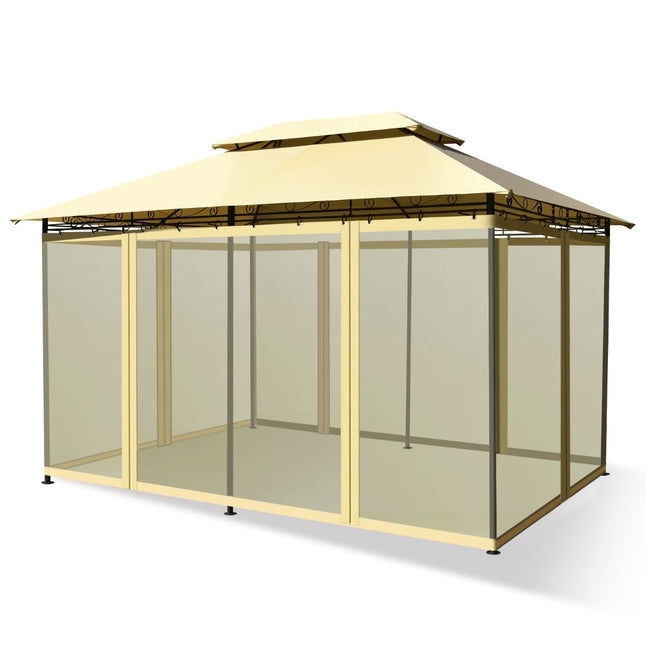 Outdoor Pavilion with Removable Net Walls, 3.9 x 2.9 m, Beige